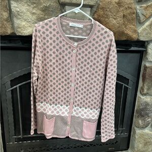 Polka Dot Button-Front Cardigan in Pink and Green
